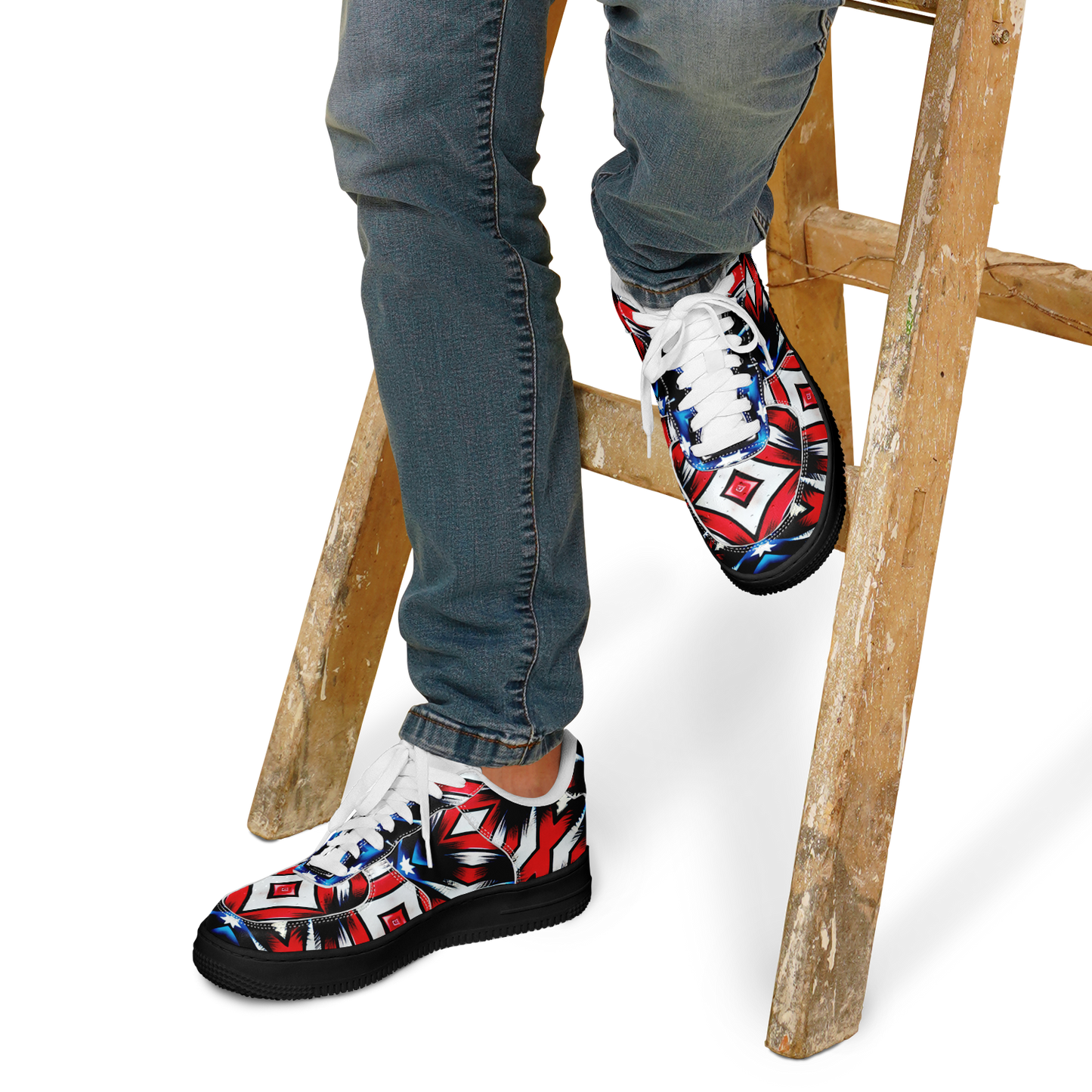 Men's Red White Blue Geometric Pattern All-Over Print Core Low Shoes