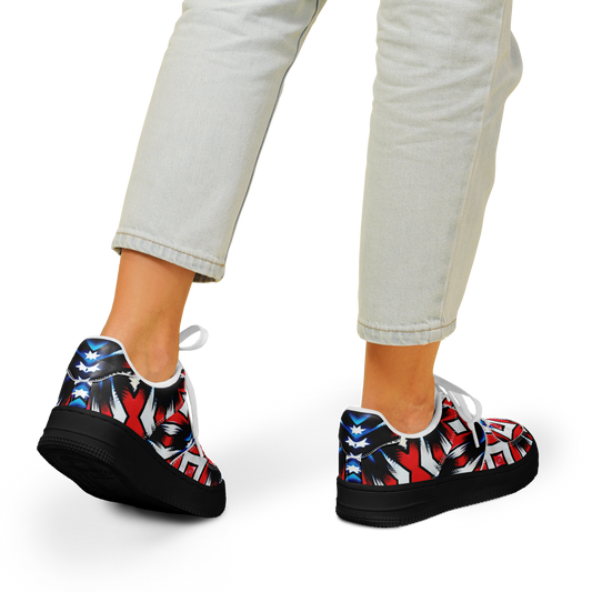 Women's Red White Blue Geometric Pattern All-Over Print Core Low Shoes