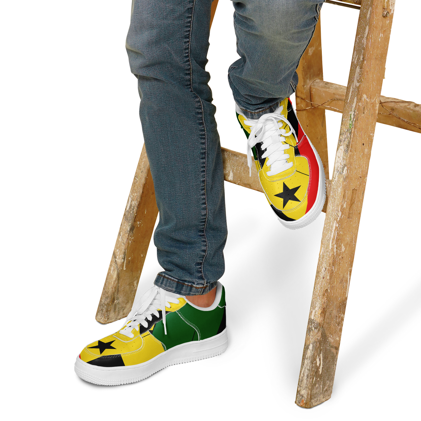 Men's Red Yellow Green and Black Stars Pattern All Over Print Urban Peak High Top Shoes