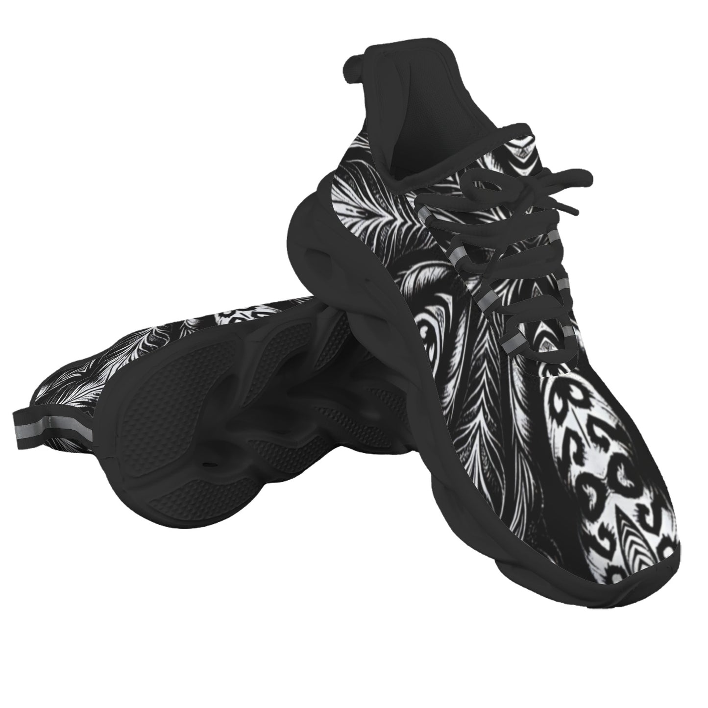 Men's Black & White  Abstract Tribal Pattern All-Over Print Twisted Sole Sneakers