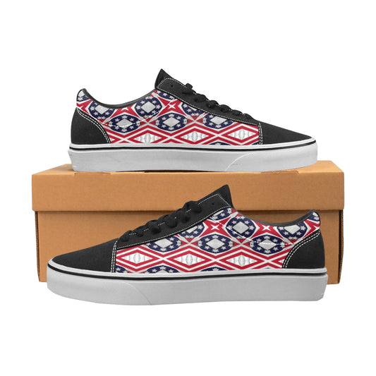 Women's Patriotic Red White Blue Geometric Low Top Skateboarding Shoes