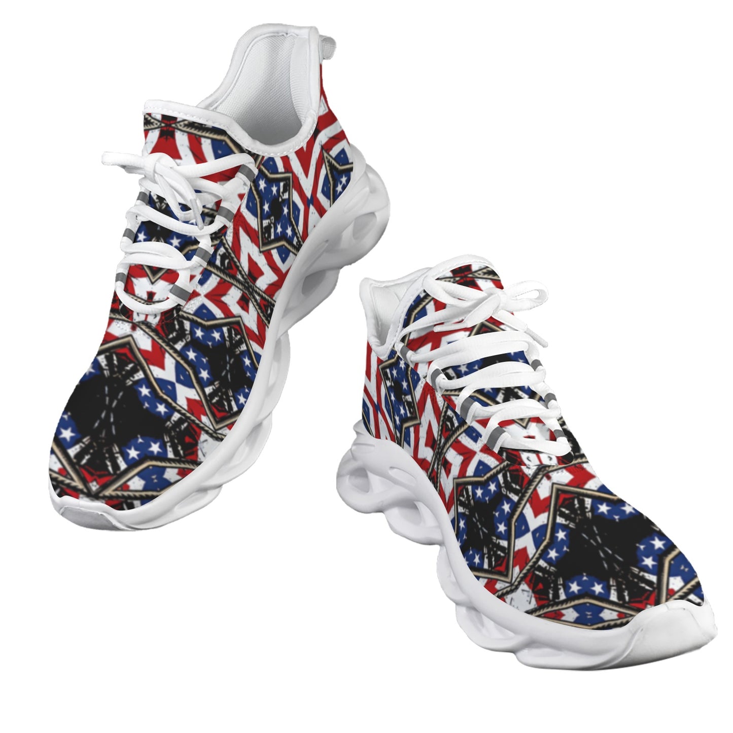 Men's Patriotic Star Kaleidoscope Pattern All-Over Print Twisted Sole Sneakers