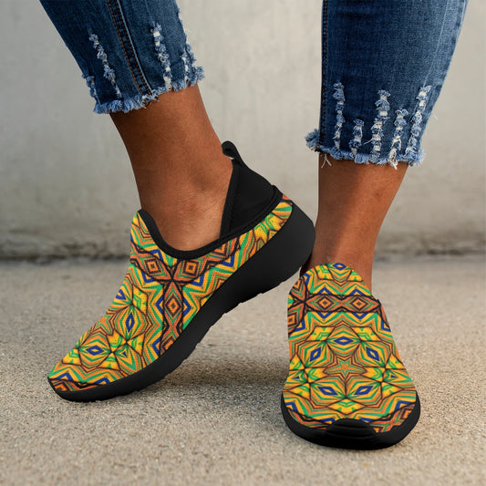 Women's Kaleidoscope Geo Pattern Fly Weave Drop-in Heel Sneakers