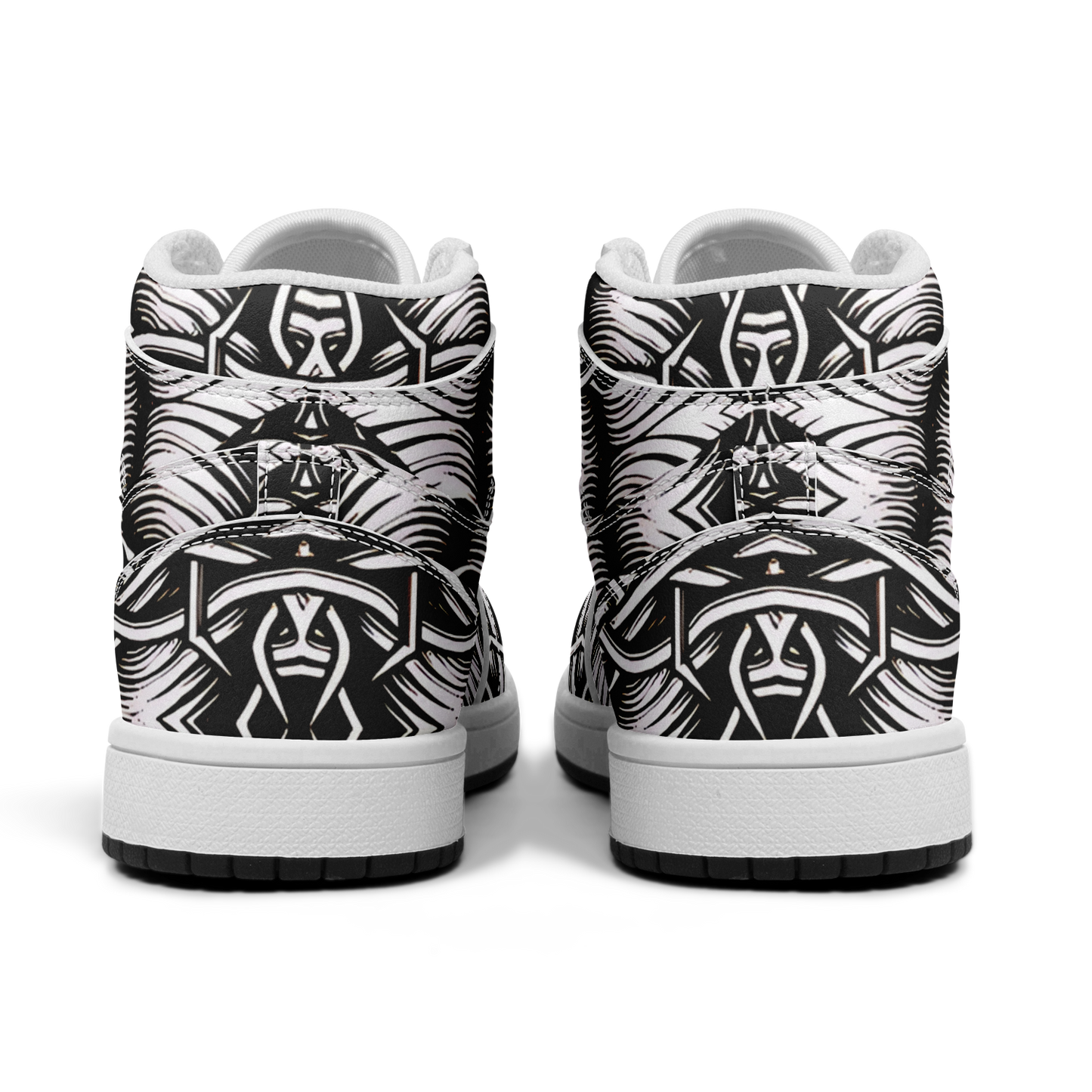 Men’s Black Intricate Silver Chain Tattoo Pattern Motion High Top Shoes