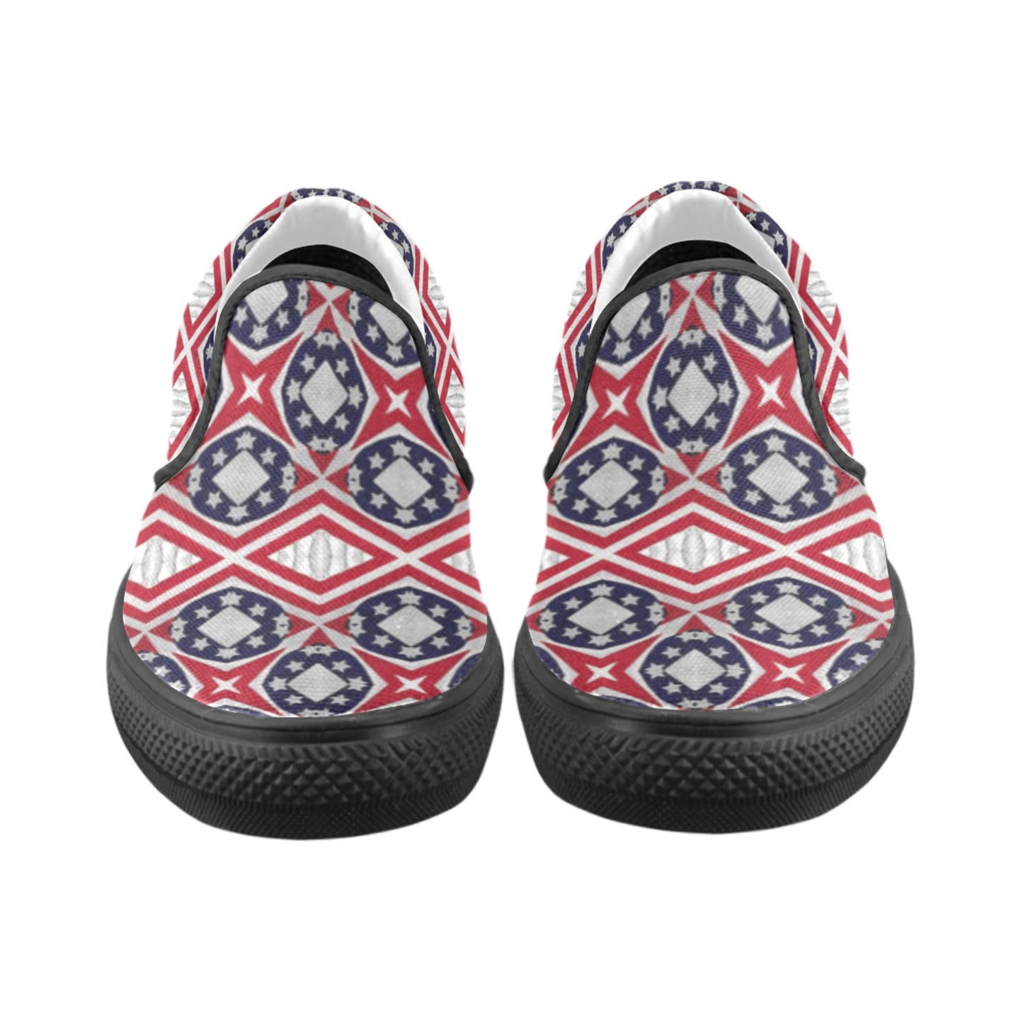Women's Patriotic Red White Blue Geometric Unusual Slip-on Canvas Shoes
