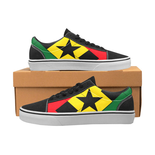 Women's Red Yellow Green and Black Stars Low Top Skateboarding Shoes