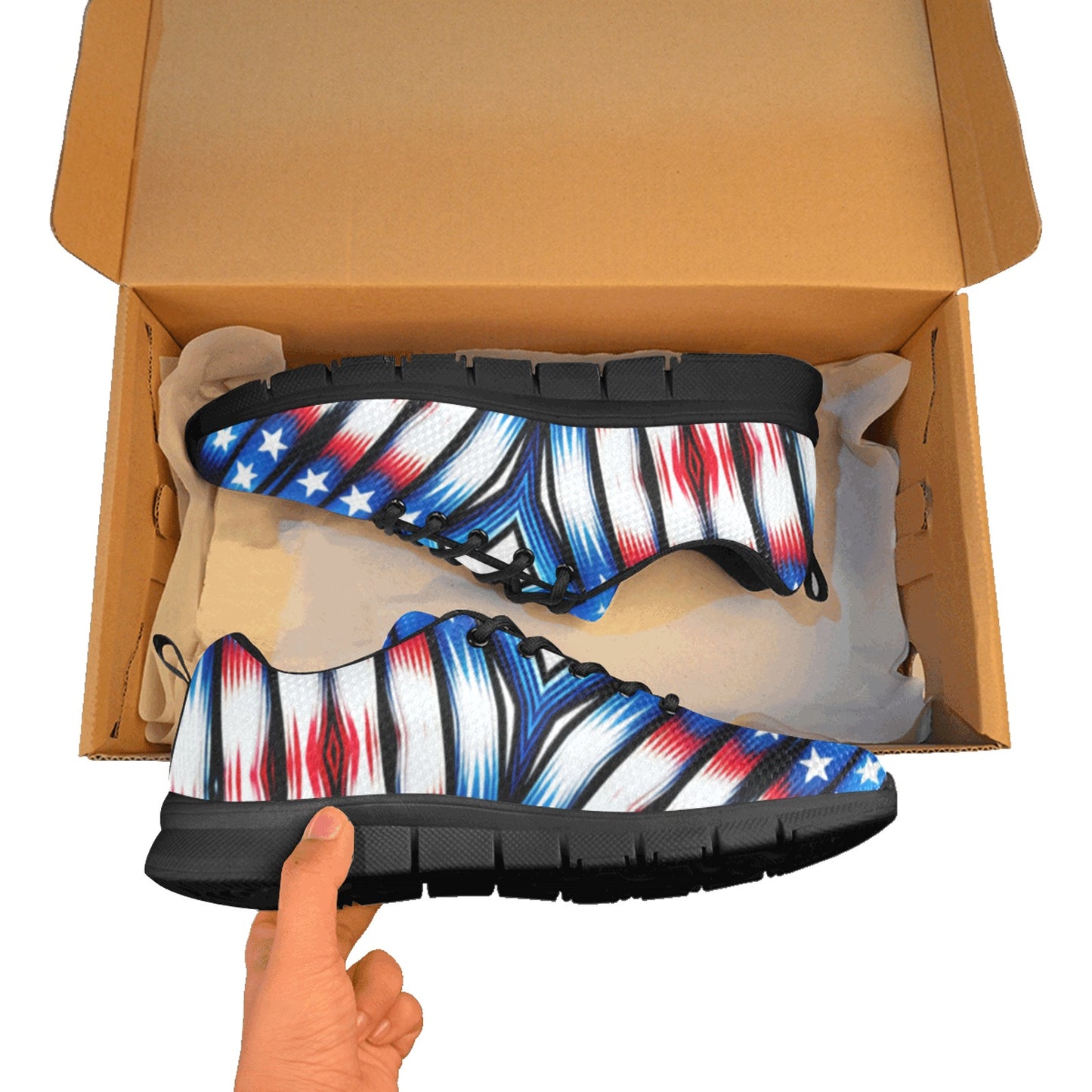 Women's Red White Blue Geometric Pattern All-Over Print Breathable Running Shoes