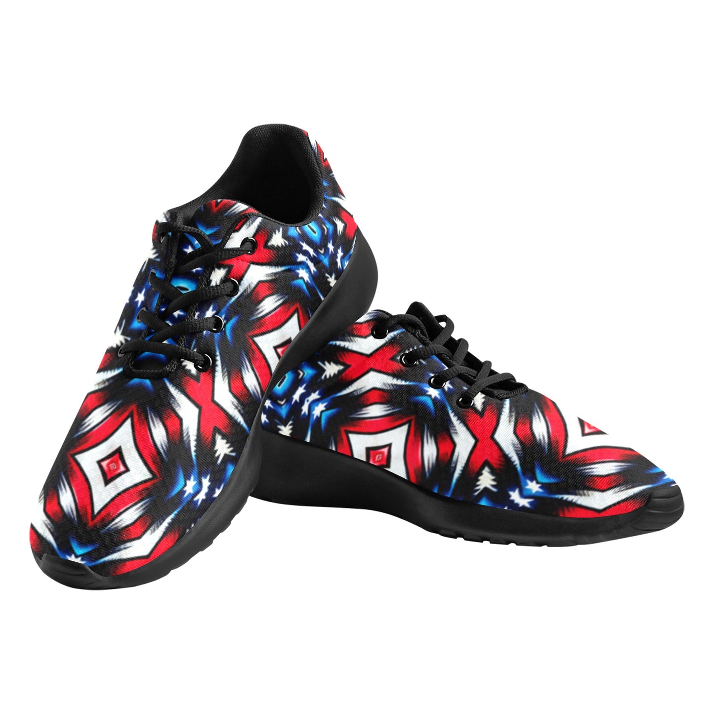 Men's Red White Blue Geometric Pattern All-Over Print Athletic Shoes.