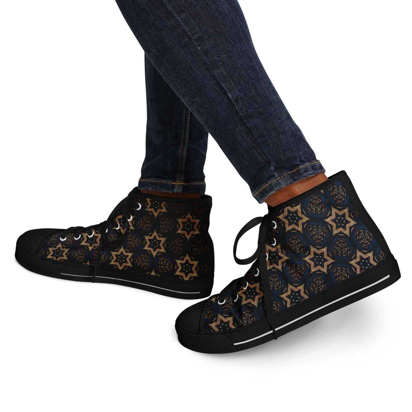 Women's Geometric Floral Pattern in Black & Brown Urban Peak High Top Shoes