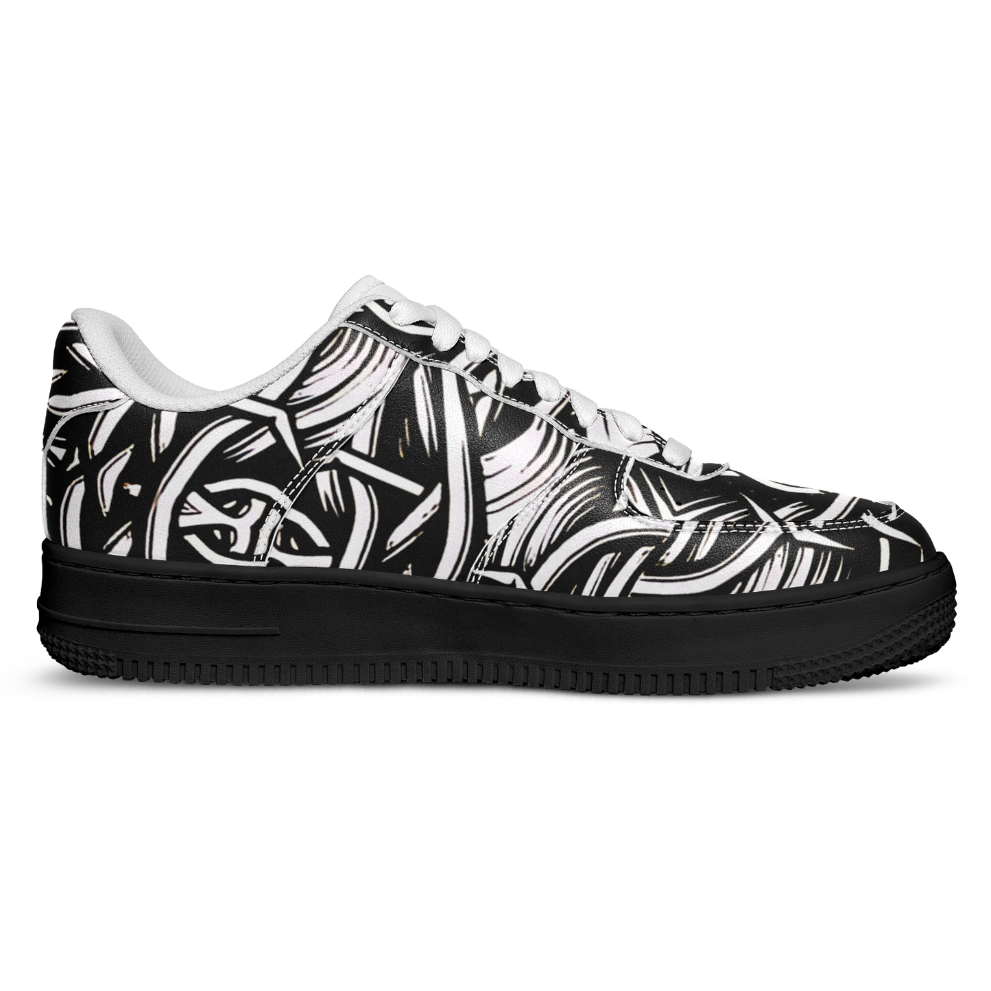 Women’s Black Intricate Silver Chain Tattoo Pattern High Core Low Shoes