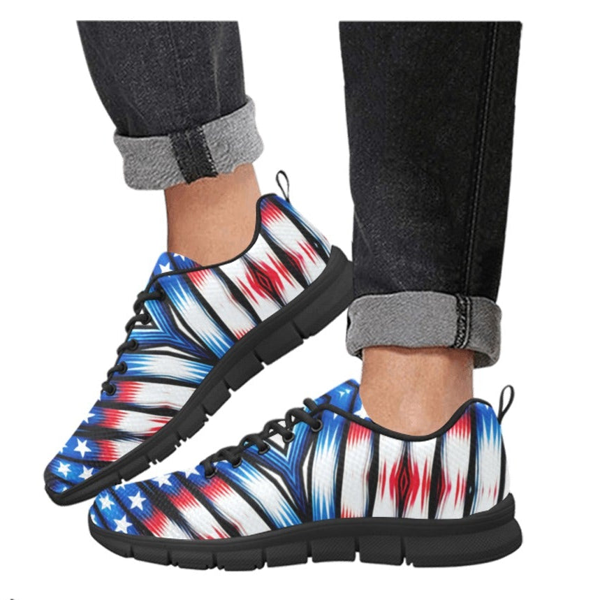 Men's Red White Blue Geometric Pattern All-Over Print  Breathable Running Shoes.