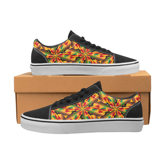 Women's Vibrant African Kente Geometric All-Over Print Low Top Skateboarding Shoes