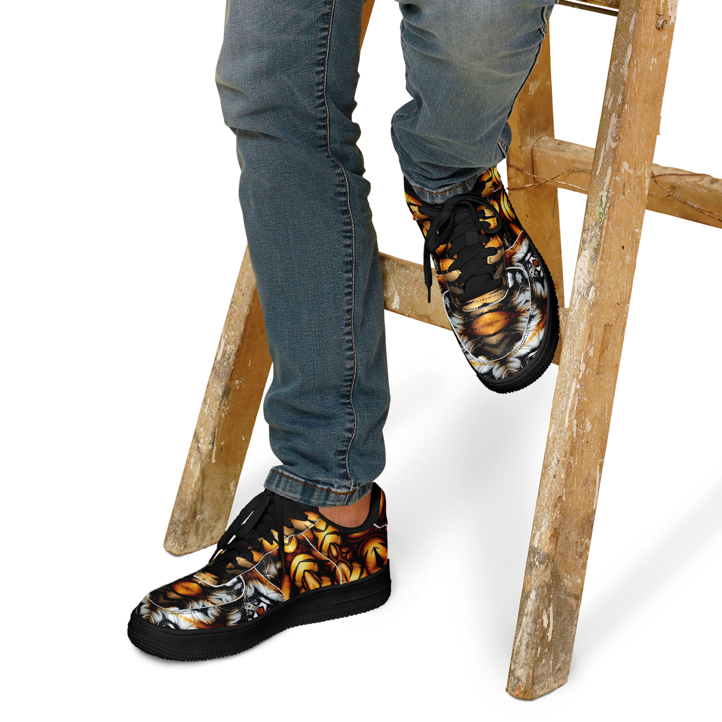 Men's Golden & Black Kaleidoscope Pattern All-Over Print Core Low Shoes