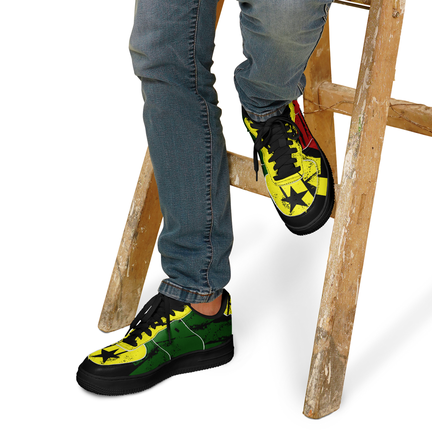 Men's Red Yellow Green and Black Stars Pattern All Over Print Urban Peak High Top Shoes