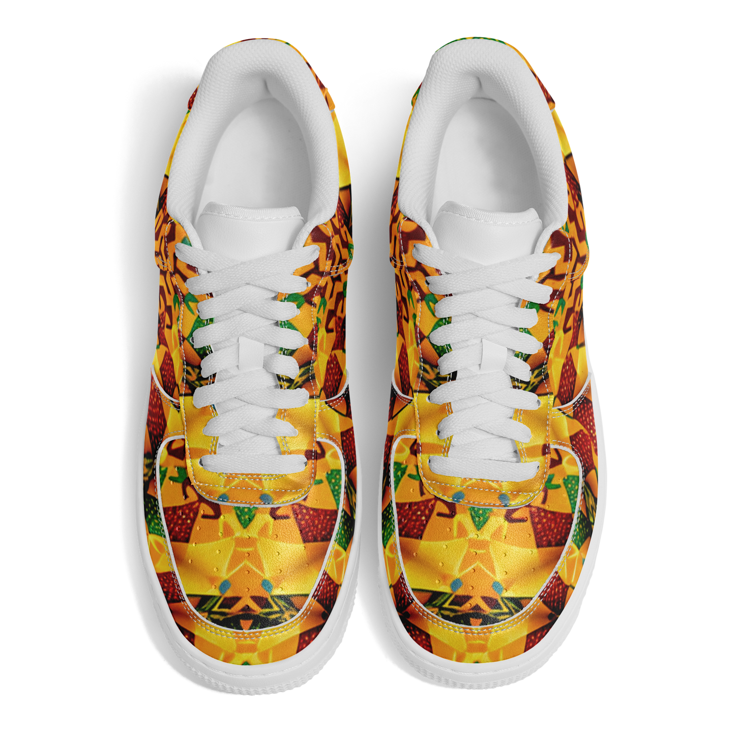 Men's Vibrant Red Yellow & Green African Kente Geometric Pattern All-Over Print Core Low Shoes