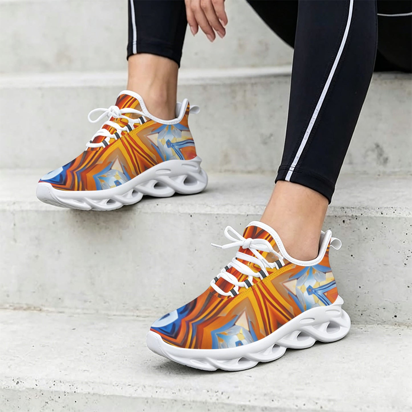 Women' Abstract Flame Kaleidoscope Pattern All Over Print Twisted Sole Sneakers
