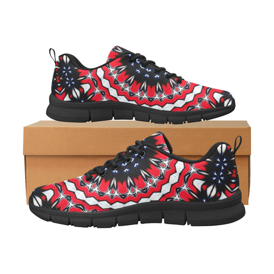 Women's Red, Black & White Psychedelic Pattern All-Over Print Breathable Running Shoes