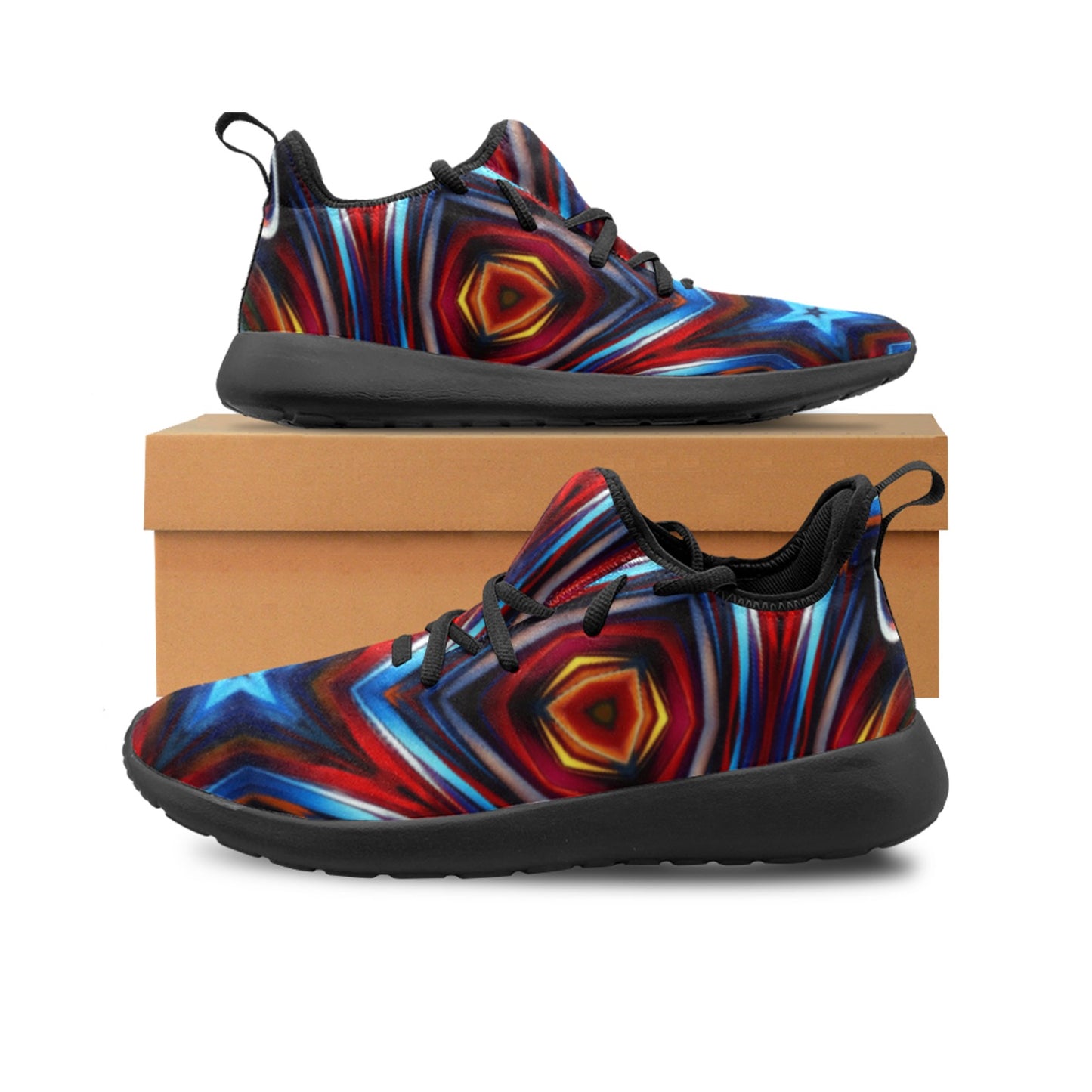 Men's Patriotic Red White Blue Geometric All Over Print One-Piece Vamp Sneakers