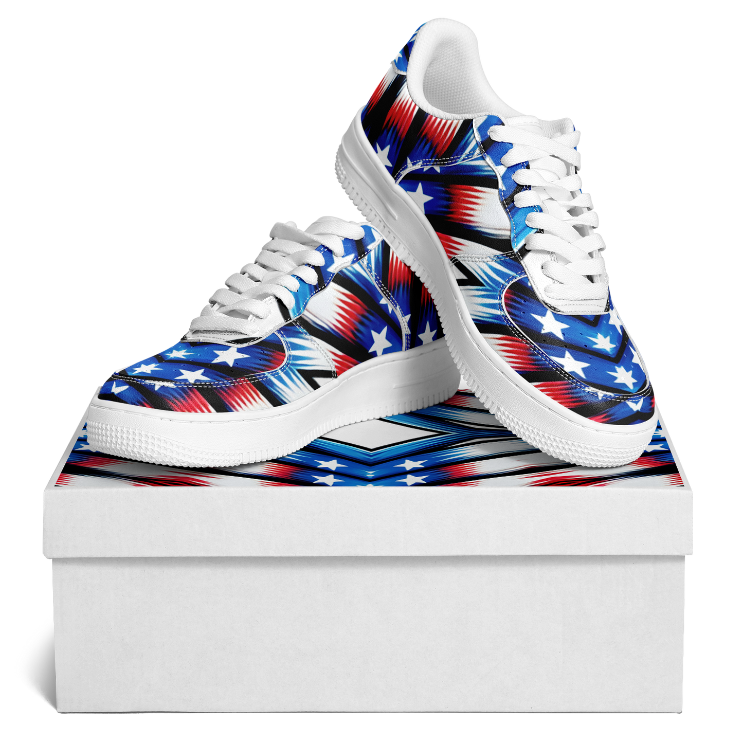Women's Red White Blue Geometric Pattern All-Over Print Core Low Shoes