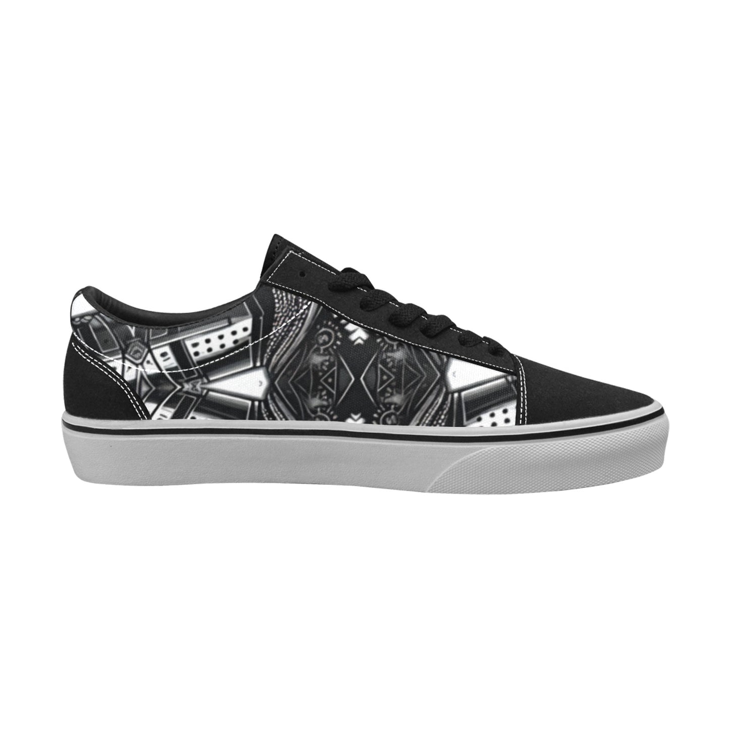 Men's Classic Black & White Geometric Pattern All Over Print  Low Top Skateboarding Shoes