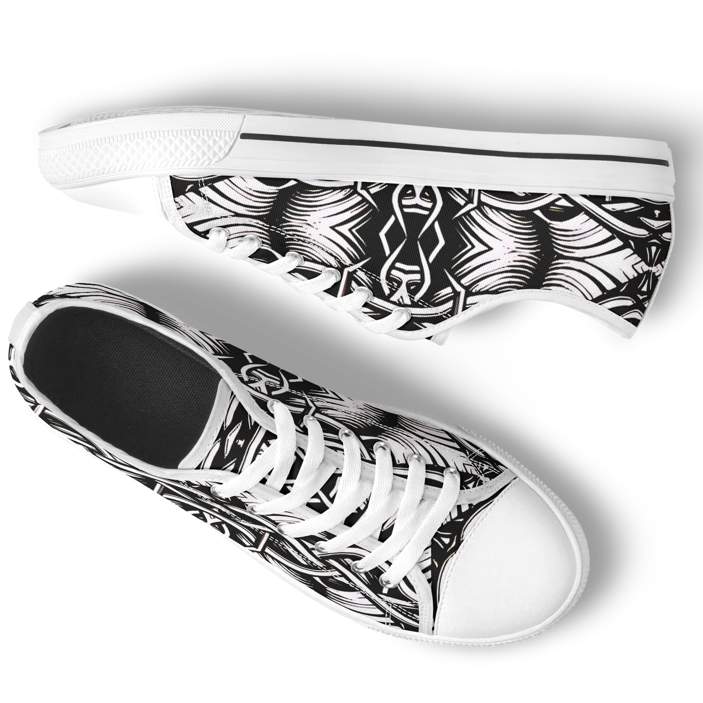 Men’s Black Intricate Silver Chain Tattoo Pattern Urban Peak Low Shoes