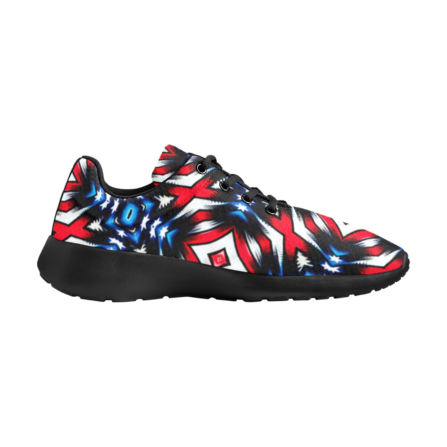 Men's Red White Blue Geometric Pattern All-Over Print Athletic Shoes.