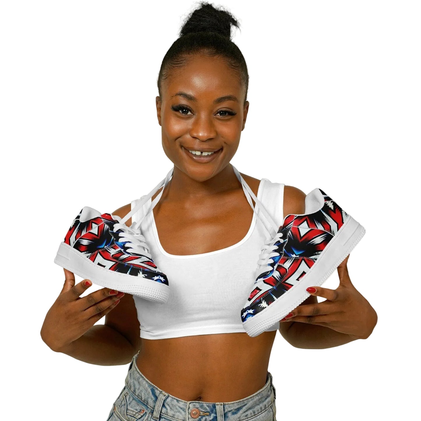 Women's Red White Blue Geometric Pattern All-Over Print Core Low Shoes