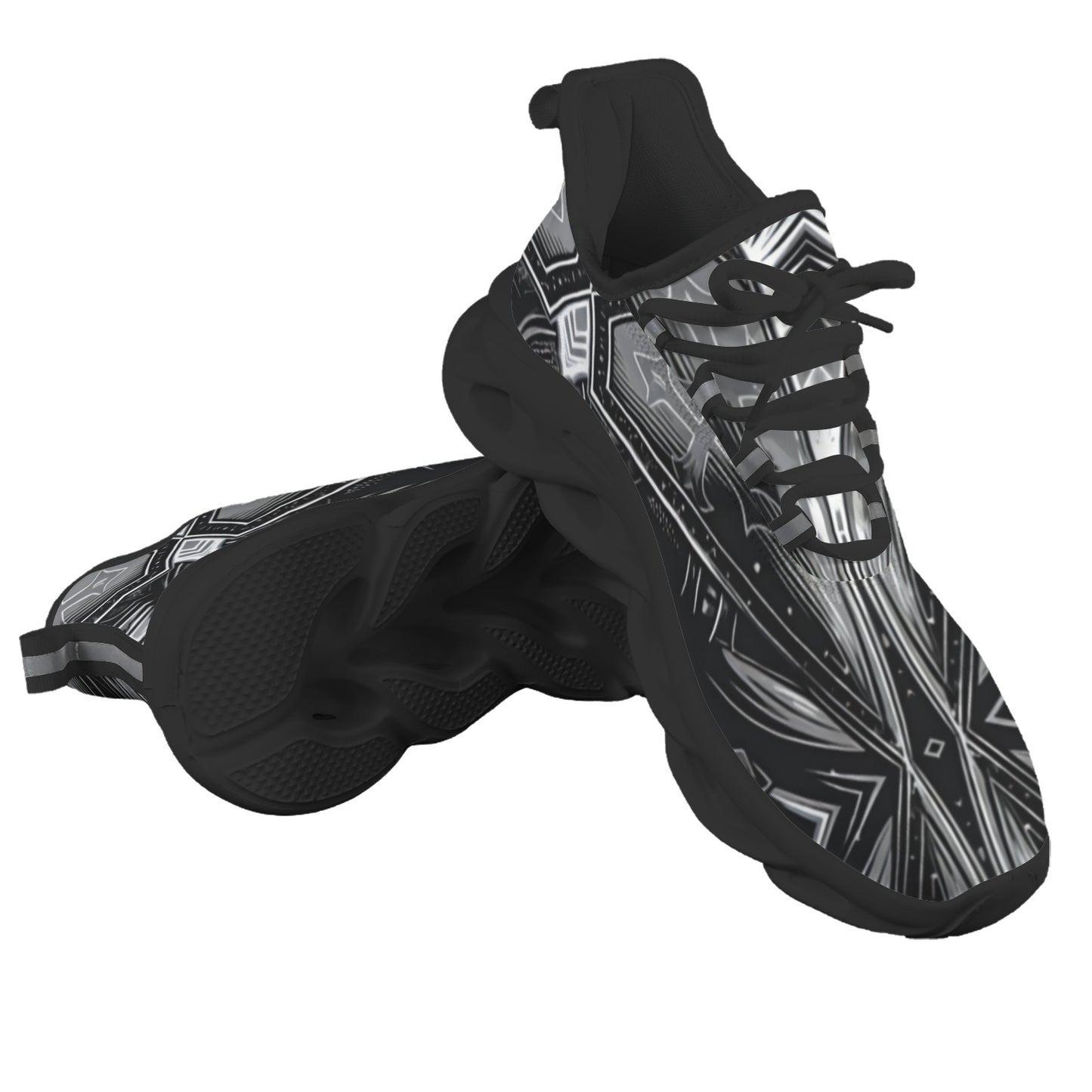 Men's Black & Silver Symmetry Pattern All-Over Print Twisted Sole Sneakers