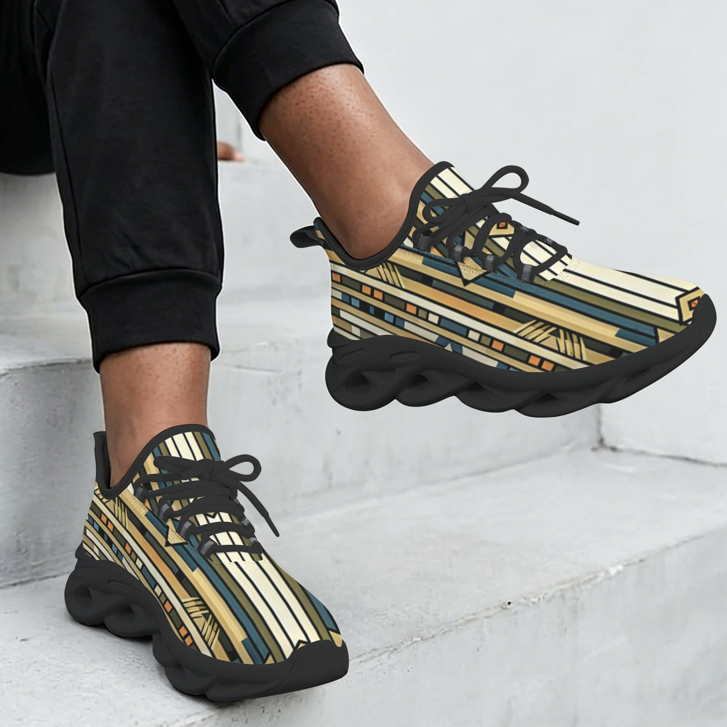 Women's Retro Geometric Tribal Pattern All-Over Print Twisted Sole Sneakers