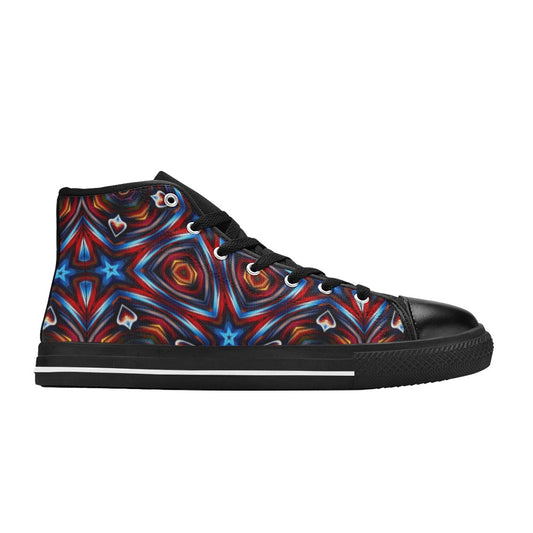 Men's Patriotic Red White Blue Geometric All Over Print Classic High Top Canvas Shoes.