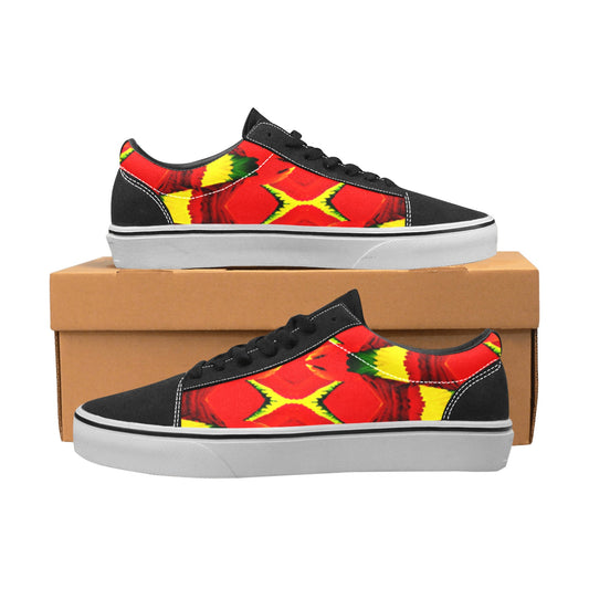 Men's Bold Red & Yellow Tribal Wave Pattern All Over Print Low Top Skateboarding Shoes