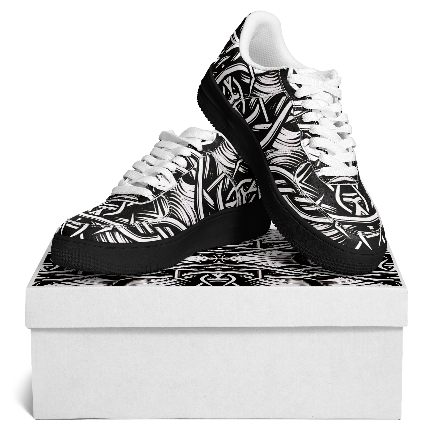 Women’s Black Intricate Silver Chain Tattoo Pattern High Core Low Shoes