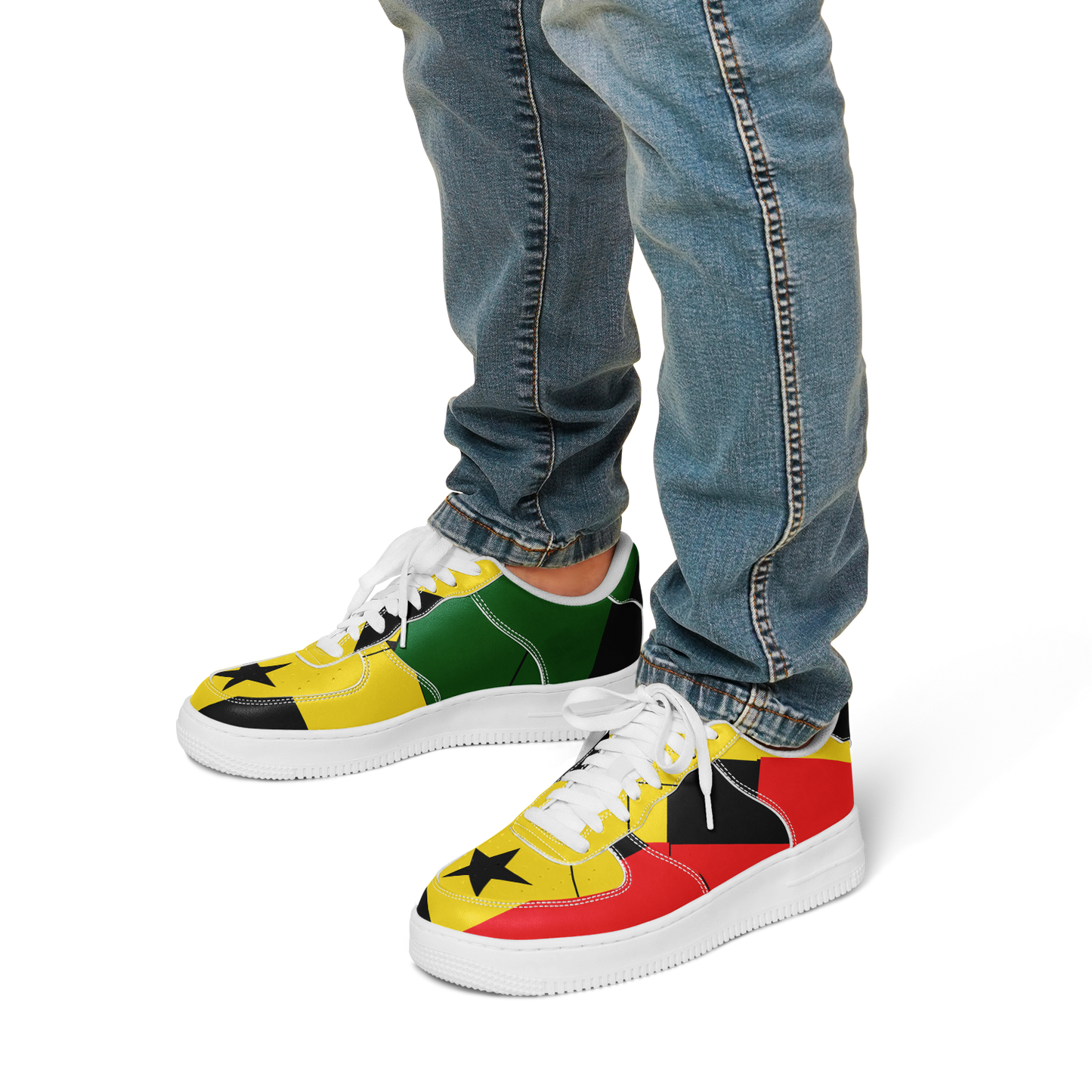 Men's Red Yellow Green and Black Stars Pattern All Over Print Urban Peak High Top Shoes