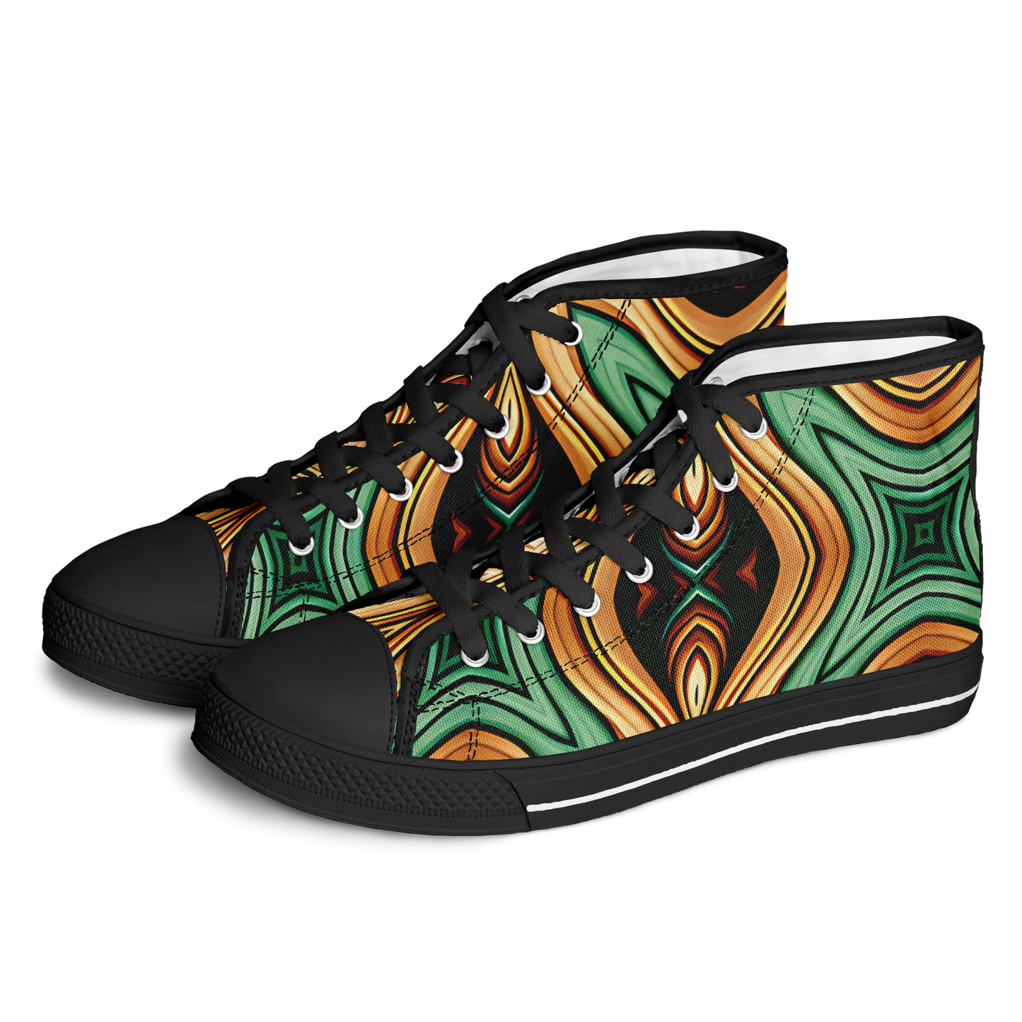 Men's Green & Gold Psychedelic Floral Pattern All-Over Print Urban Peak High Top Shoes