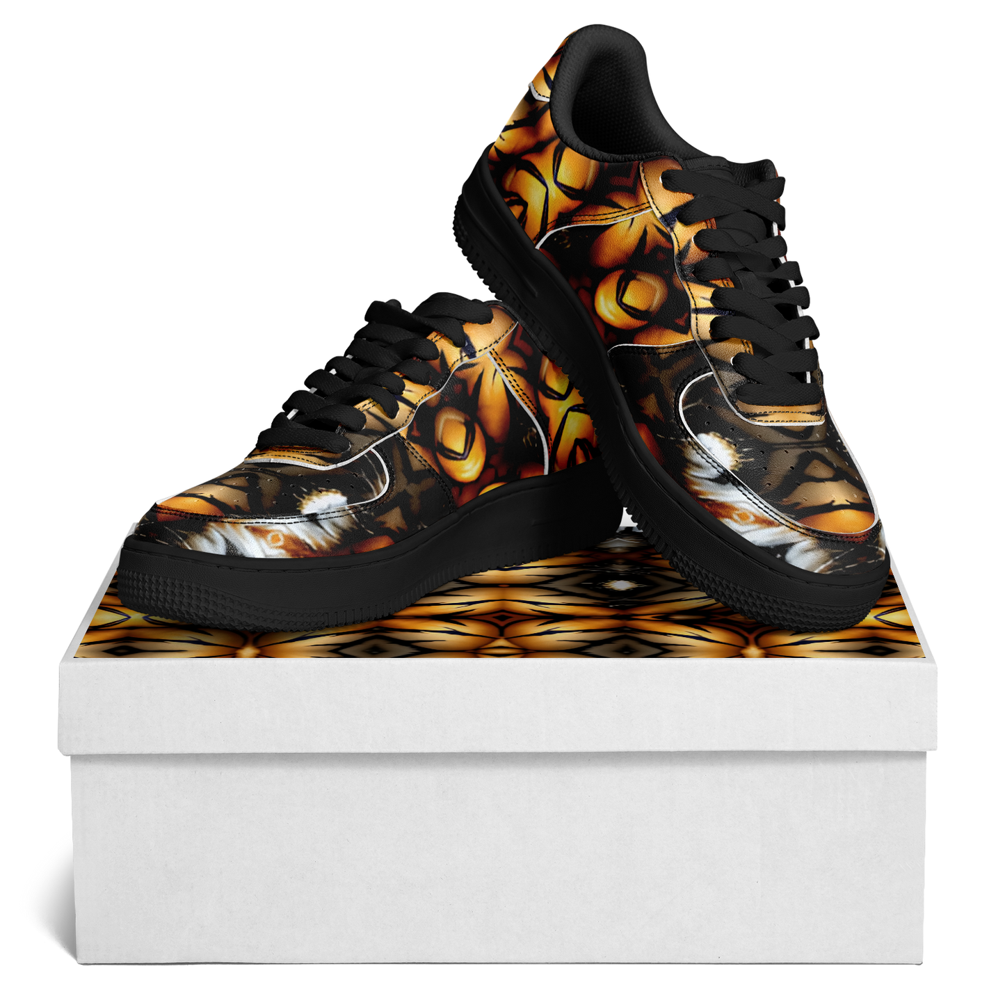 Women's Golden & Black Kaleidoscope Pattern All-Over Print Core Low Shoes