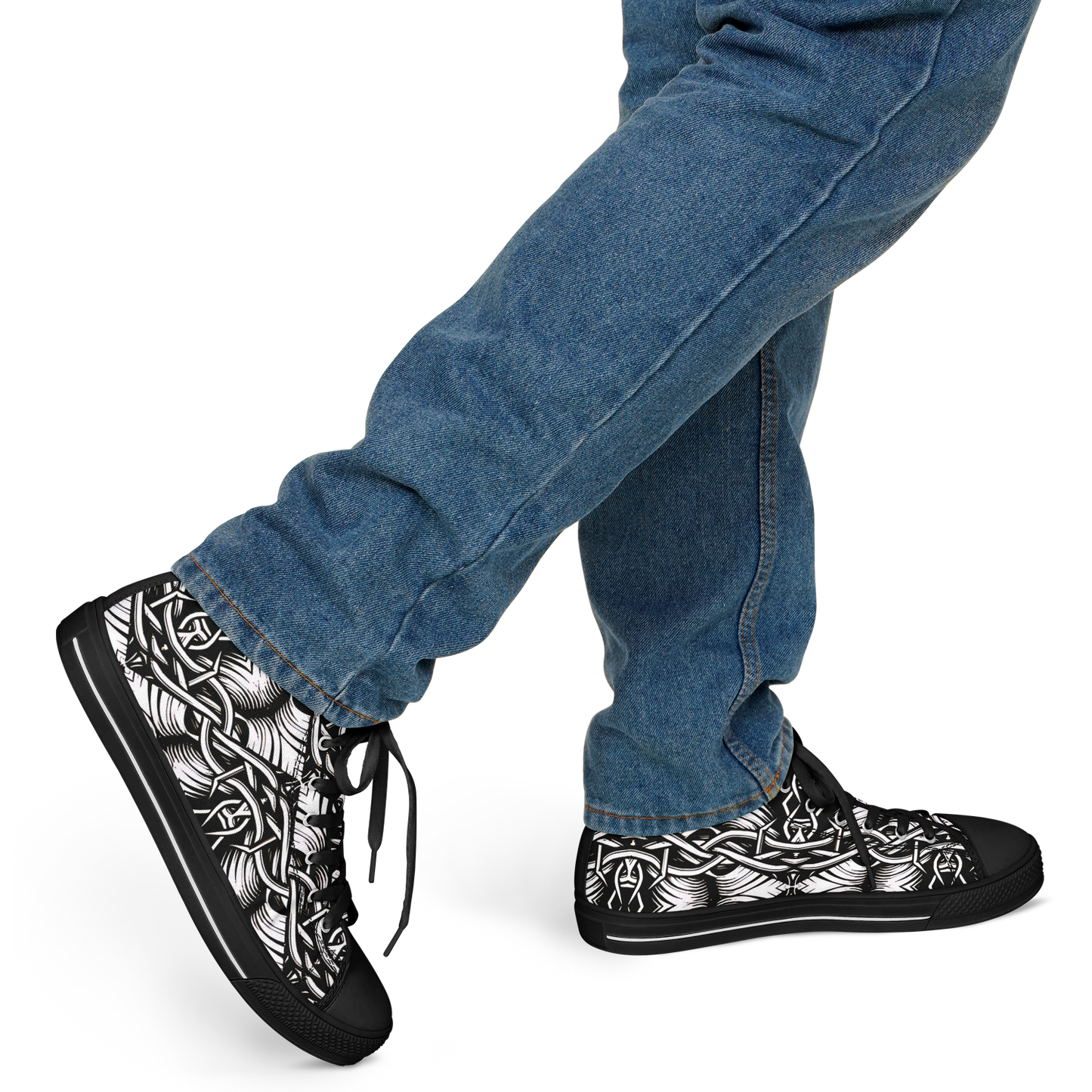 Men’s Black Intricate Silver Chain Tattoo Pattern High Urban Peak High Top Shoes