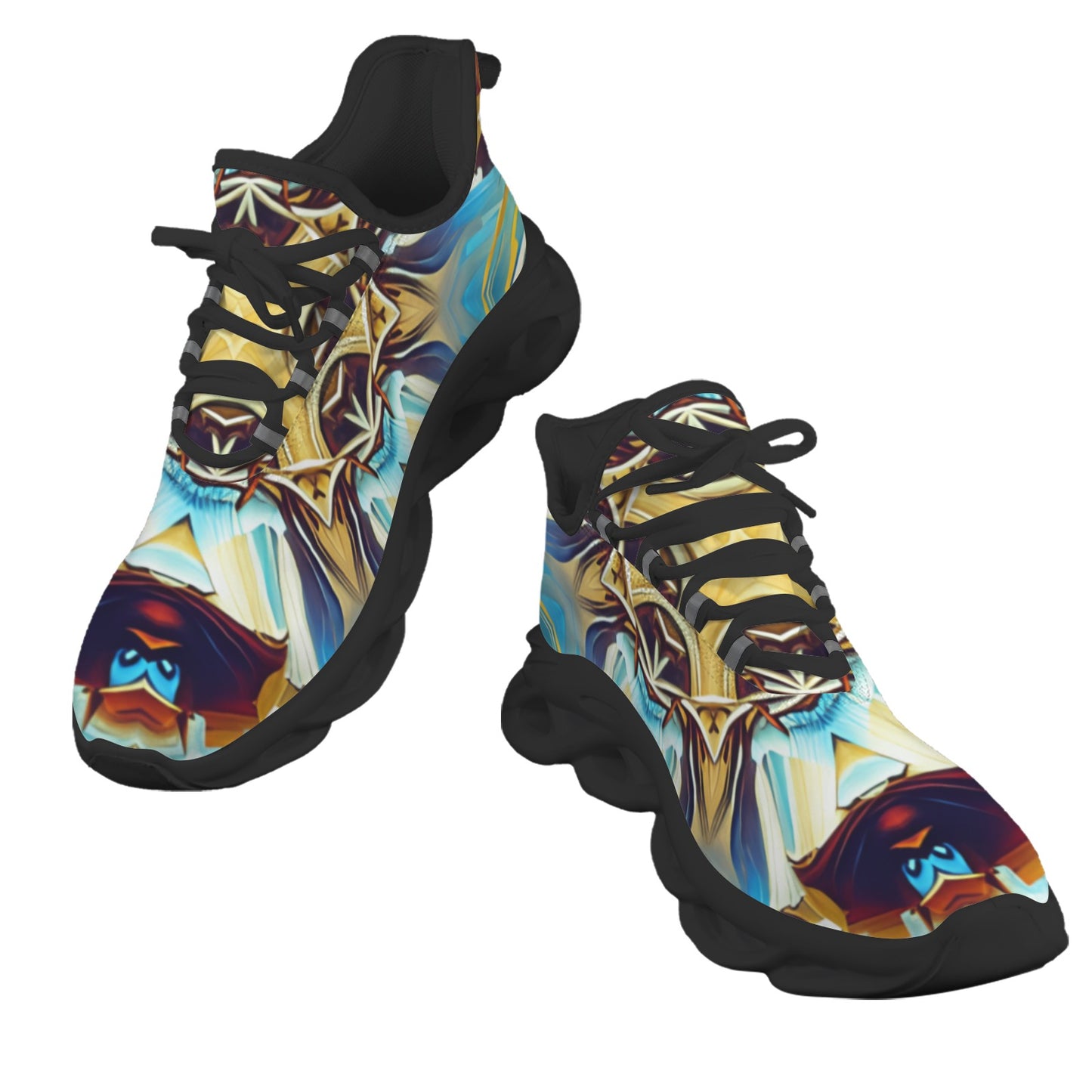 Men's Abstract Teal & Gold Pattern All Over Print Men's All Over Print Twisted Sole Sneakers