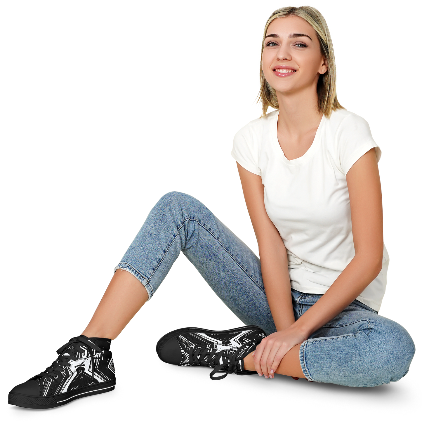 Women's Black & White Kaleidoscope Pattern All Over Print Urban Peak High Top Shoes