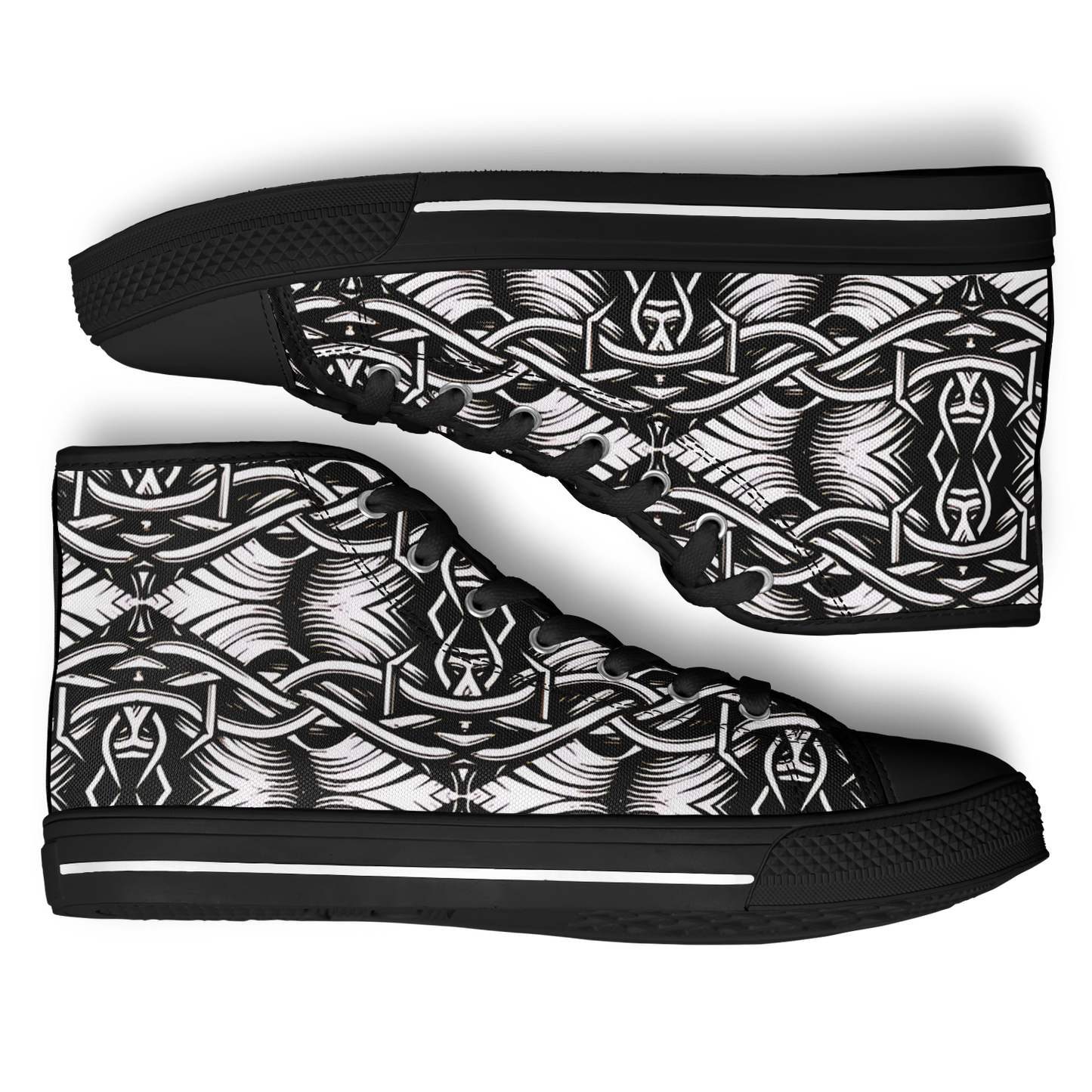 Women’s Black Intricate Silver Chain Tattoo Pattern High Urban Peak High Top Shoes
