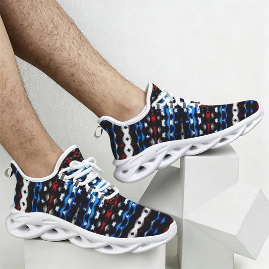 Men's Black Blue Abstract Pattern All Over Print Twisted Sole Sneakers