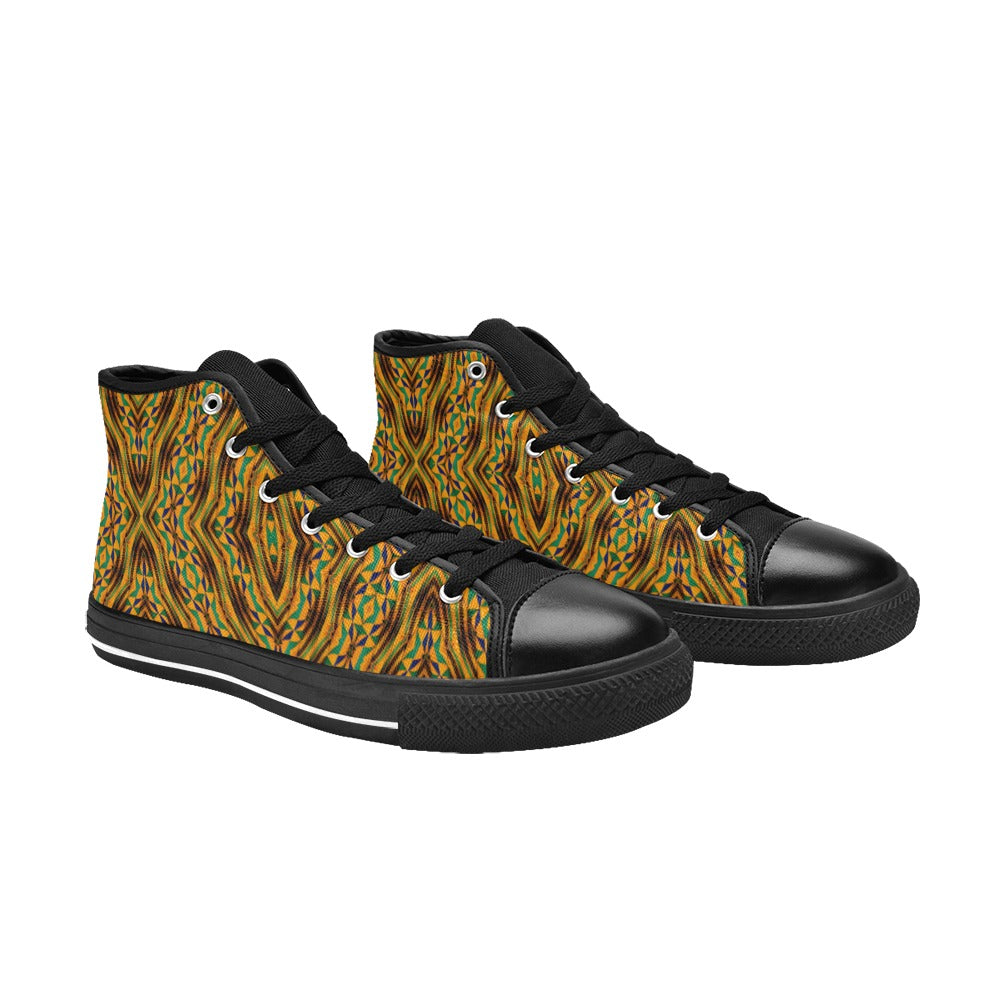 Men's Bold African Kente Inspired Pattern All-Over Print High Top Canvas Shoes