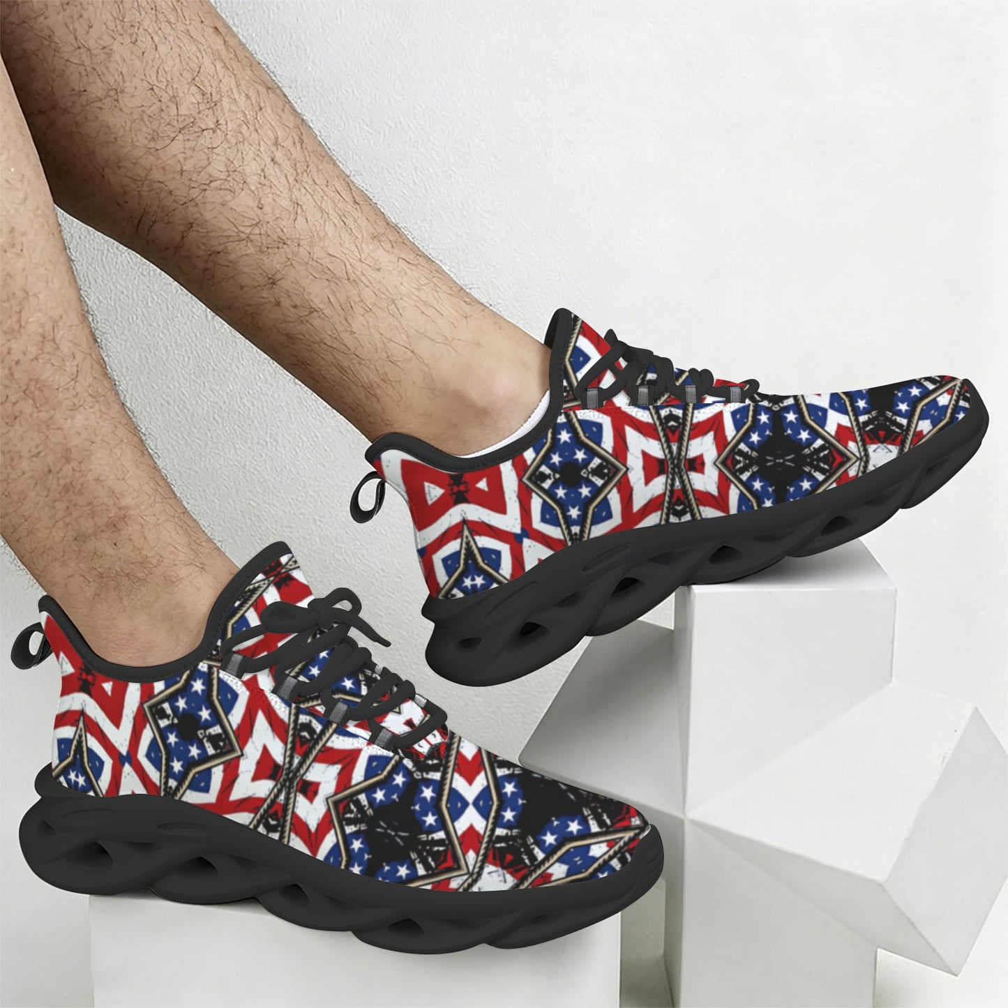 Men's Patriotic Star Kaleidoscope Pattern All-Over Print Twisted Sole Sneakers