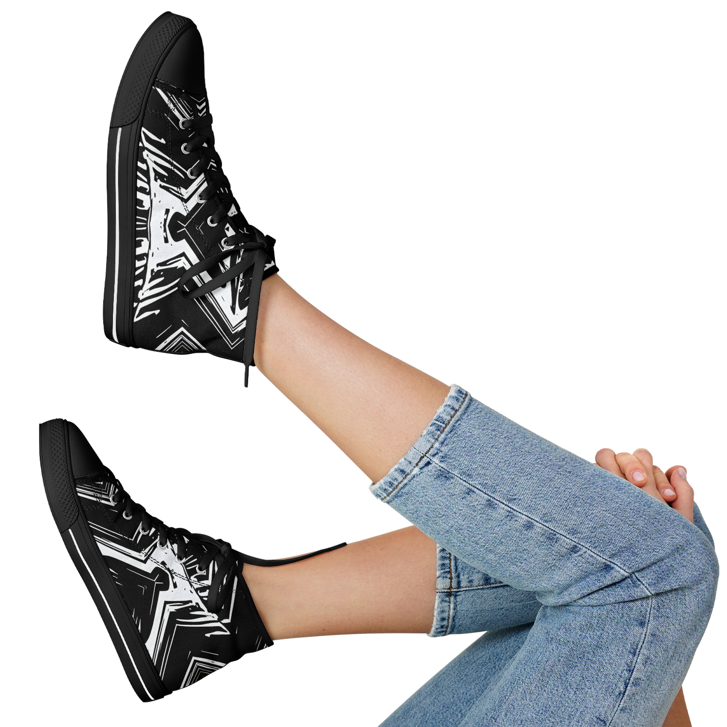Women's Black & White Kaleidoscope Pattern All Over Print Urban Peak High Top Shoes