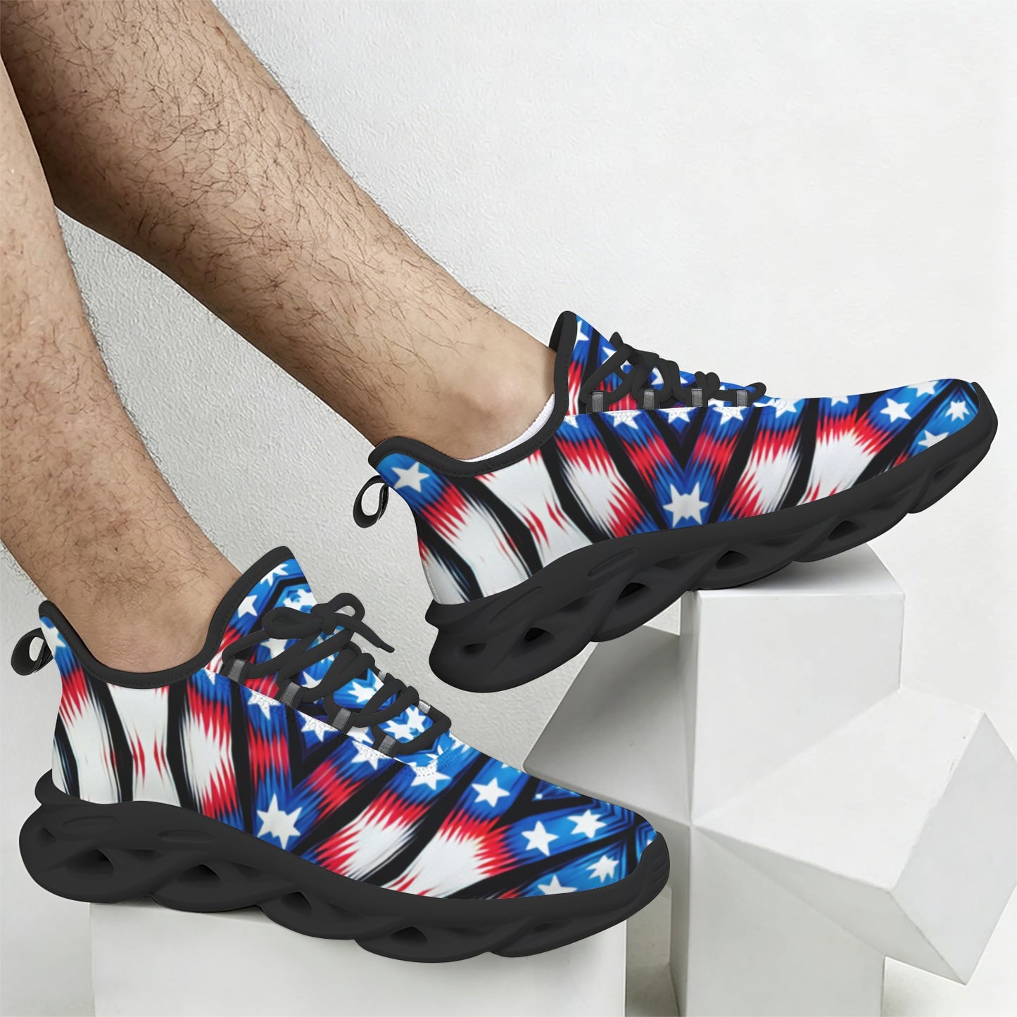Men's Red White Blue Geometric Pattern All-Over Print All Over Print Twisted Sole Sneakers