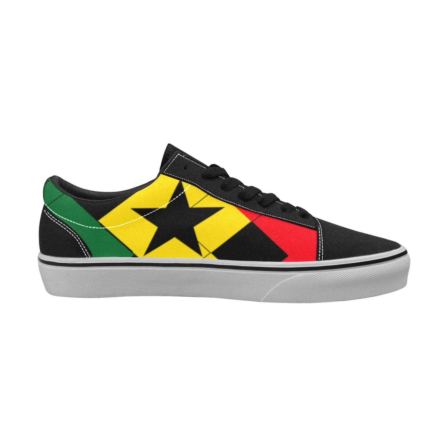 Women's Red Yellow Green and Black Stars Low Top Skateboarding Shoes