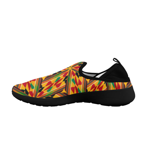 Men's Vibrant African Kente Geometric All-Over Print Fly Weave Drop-in Heel Sneakers
