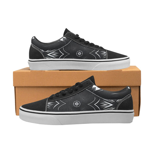 Women's Classic Black & White Geometric Pattern All Over Print Low Top Skateboarding Shoes.