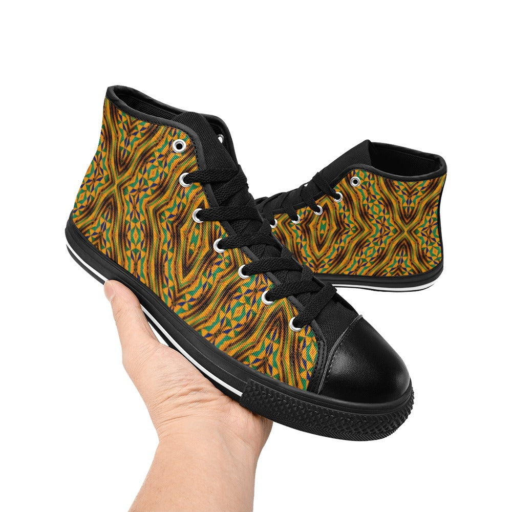 Men's Bold African Kente Inspired Pattern All-Over Print High Top Canvas Shoes