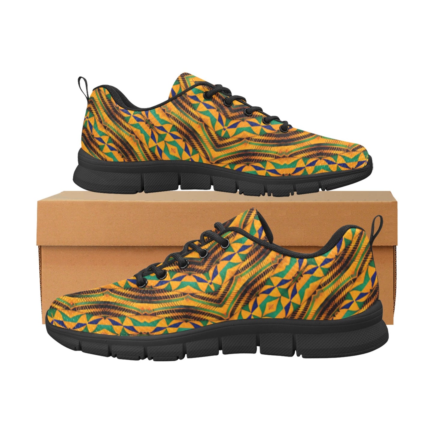 Men's Vibrant African Kente Geometric  Breathable Running Shoes.