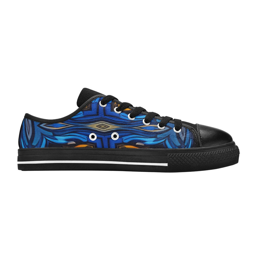 Women's Bold Blue & Gold Abstract Pattern All-Over Print Low Top Canvas Shoes